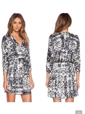 Parker Black & White Abstract V-Neck Mini Dress